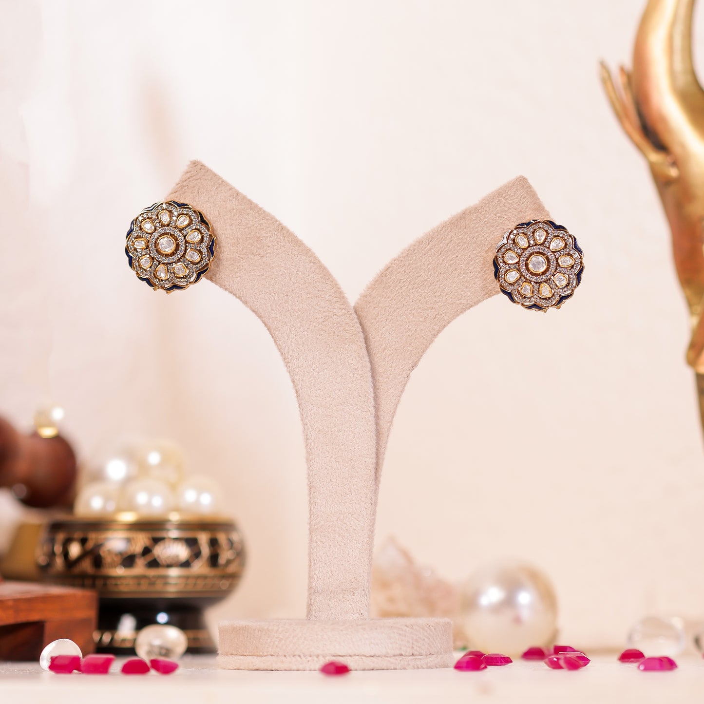 Ashmita Meenakari Polki Stud Earrings