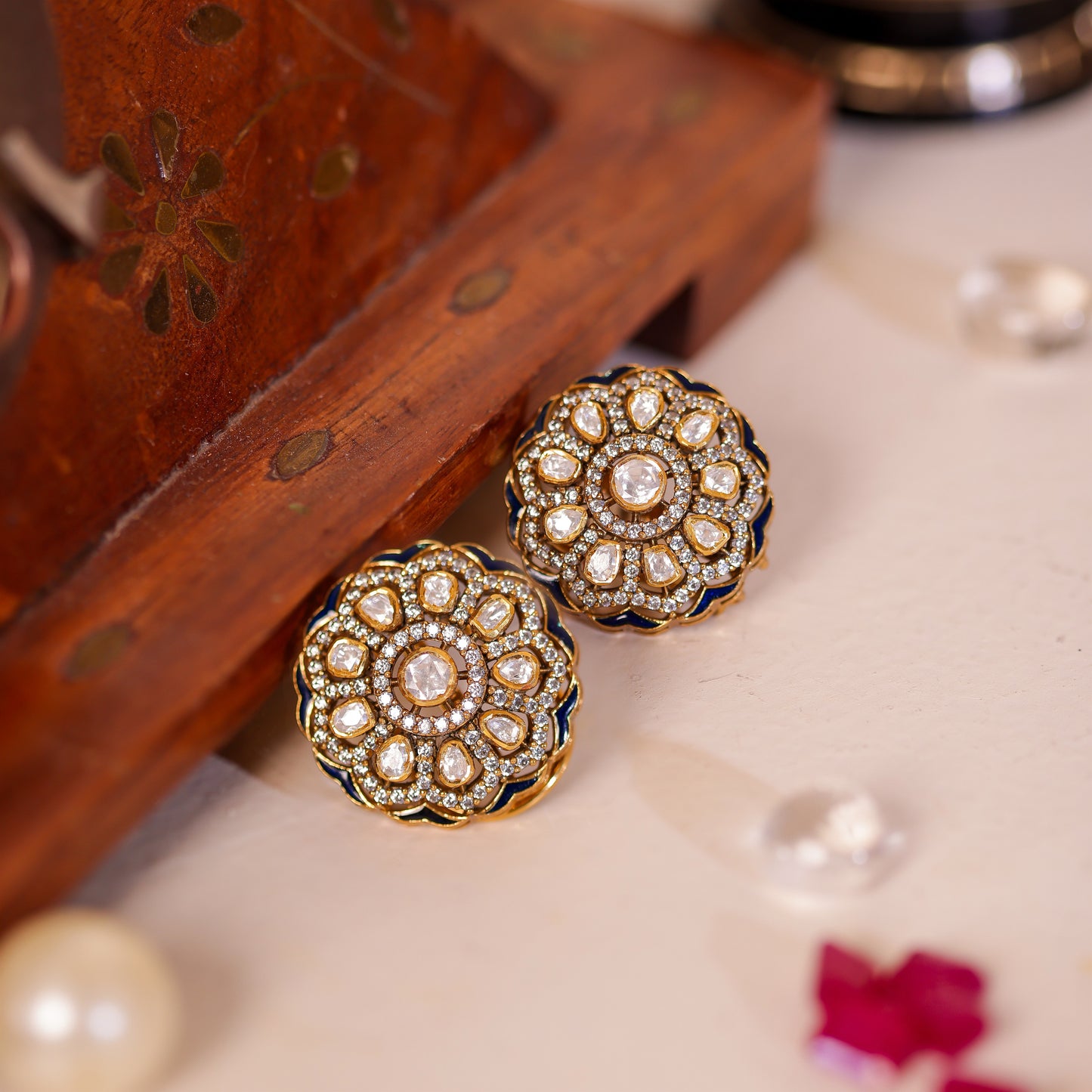 Ashmita Meenakari Polki Stud Earrings