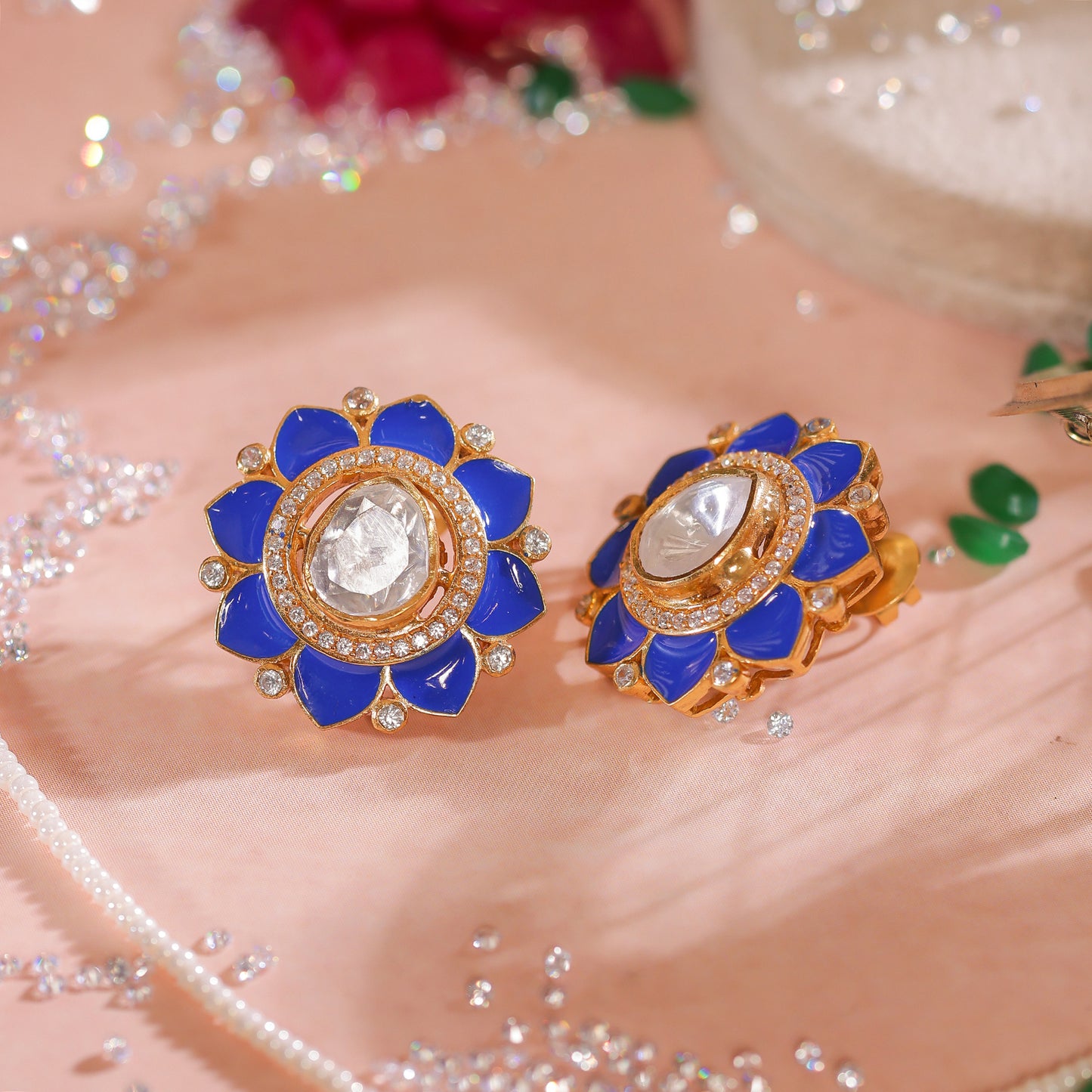 Jyotsna Meenakari Polki Stud Earrings